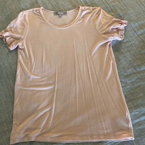 Soft light pink womens tee with flutter sleeve